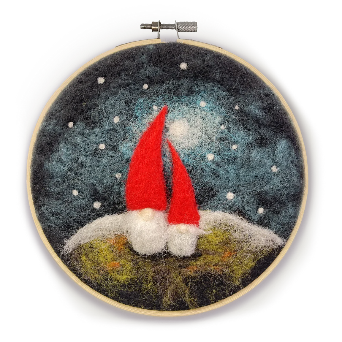 Gnomes in a hoop felting needle